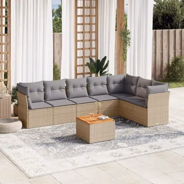 Set Divano da Giardino 8 pz con Cuscini Beige Misto Polyrattan 3256010