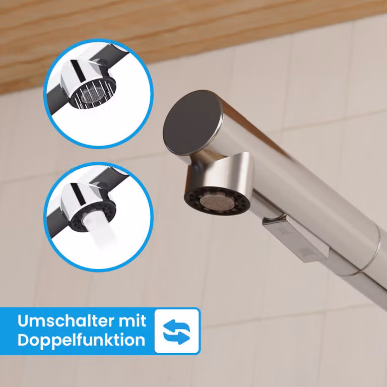 Miscelatore da cucina Bächlein orientabile a 360 gradi - Colore: cromo - Miscelatore monocomando in acciaio inox per lavello con tubo estraibile e spruzzino