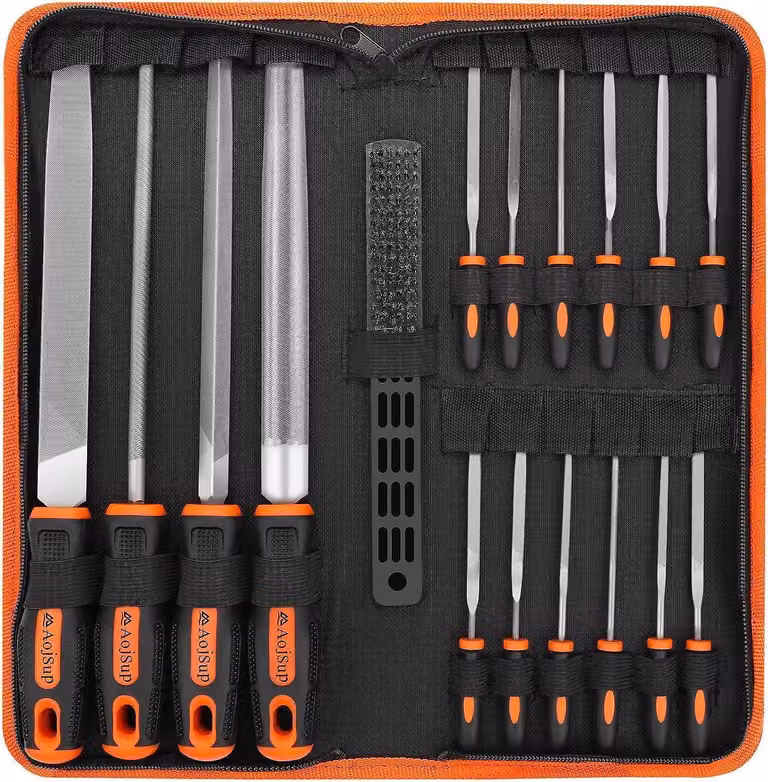 Set di lime 18 pezzi in metallo e legno Borsa per l'archiviazione di lime professionali