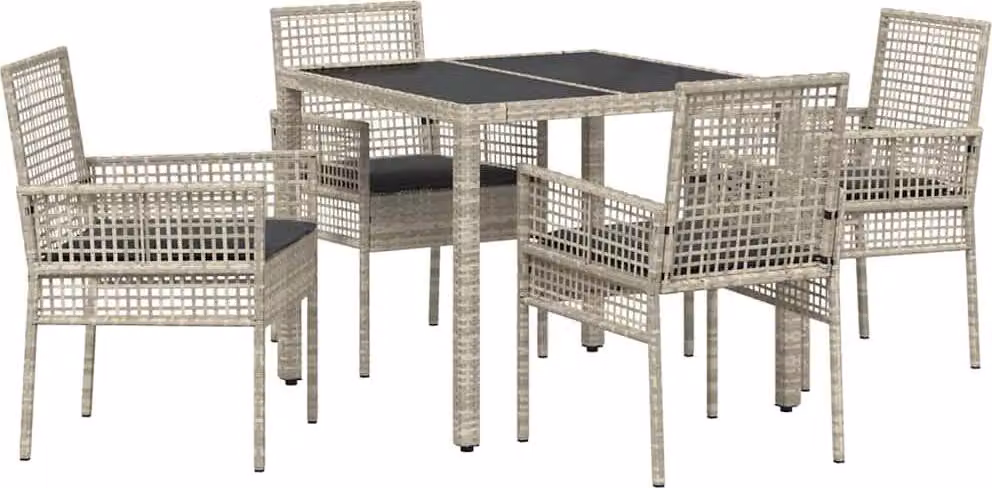 Set da Pranzo per Giardino 5 pcs Grigio chiaro polyrattan