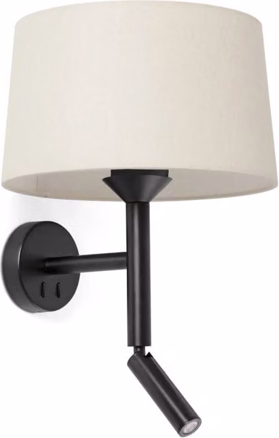 WINDSOR Lampada da parete con lettore nera/lino