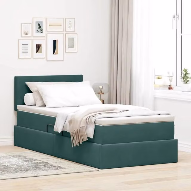 Letto con contenitore LED e materasso Verde Scuro 90 x 200 cm 3371310