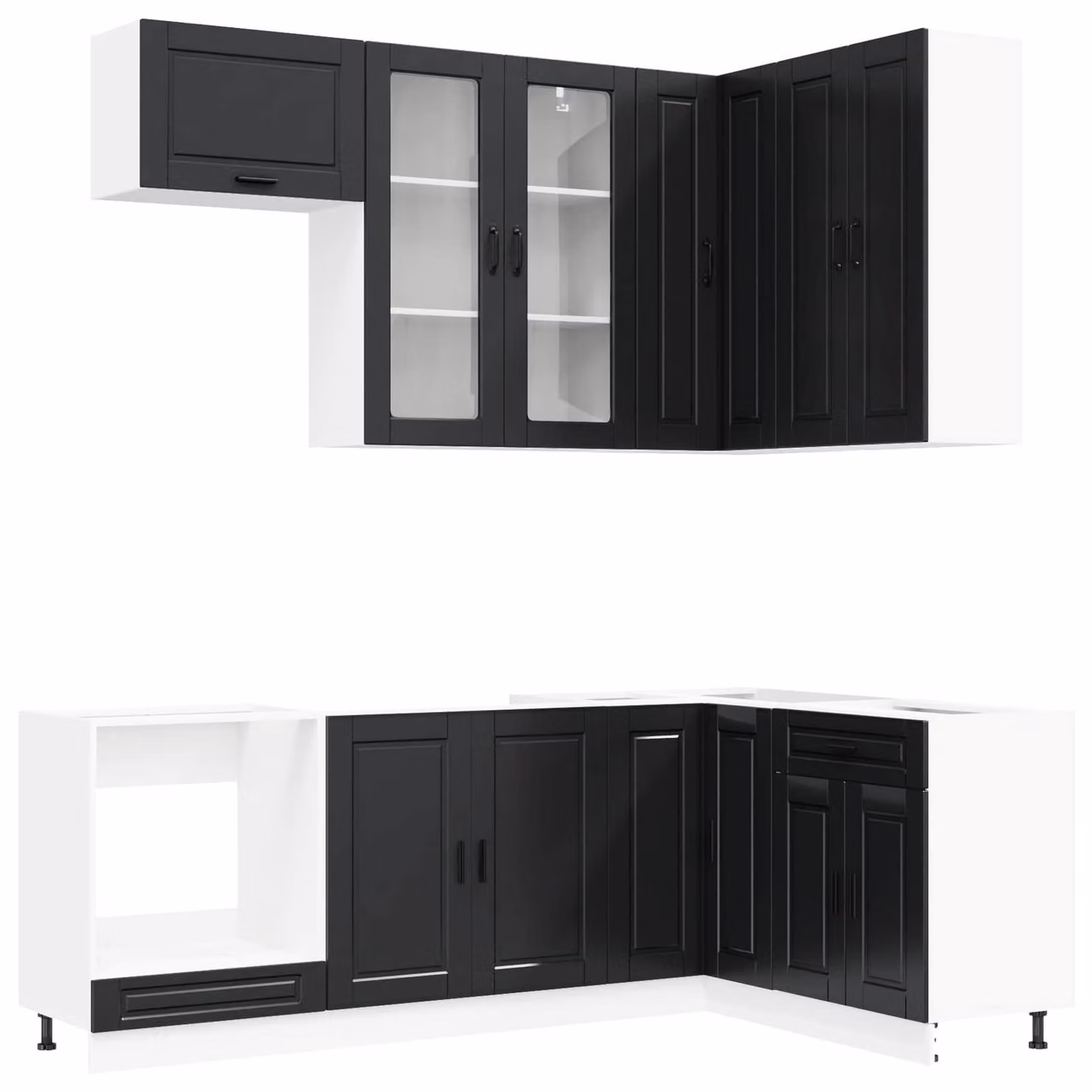 Set di mobili da cucina PORTO, 8 pezzi, colore nero, realizzato in materiale composito di legno