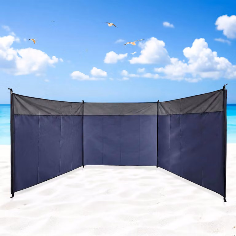 Paravento da spiaggia blu con borsa per il trasporto - 500 x 140 cm - Paravento da campeggio con corda e picchetti