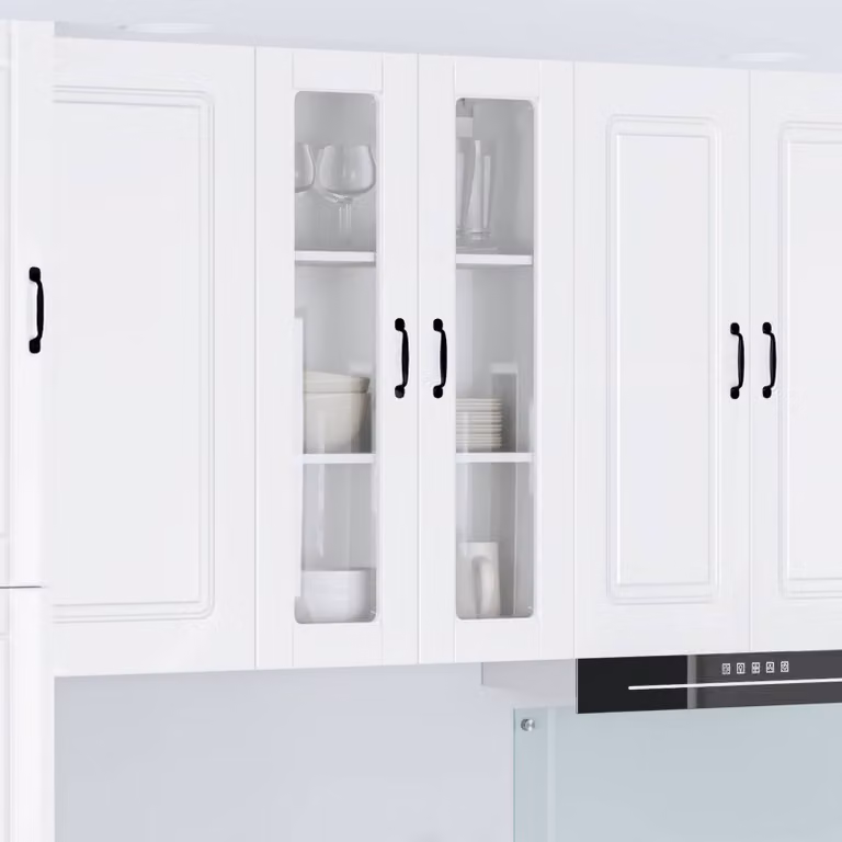 Mobile da parete PORTO vidaXL Bianco Lucido con ante in vetro L 60 cm, P 31 cm, H 100 cm