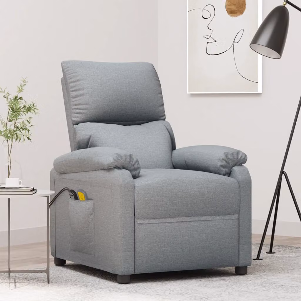 The Living Store Sedia massaggiante elettrica in tessuto grigio chiaro