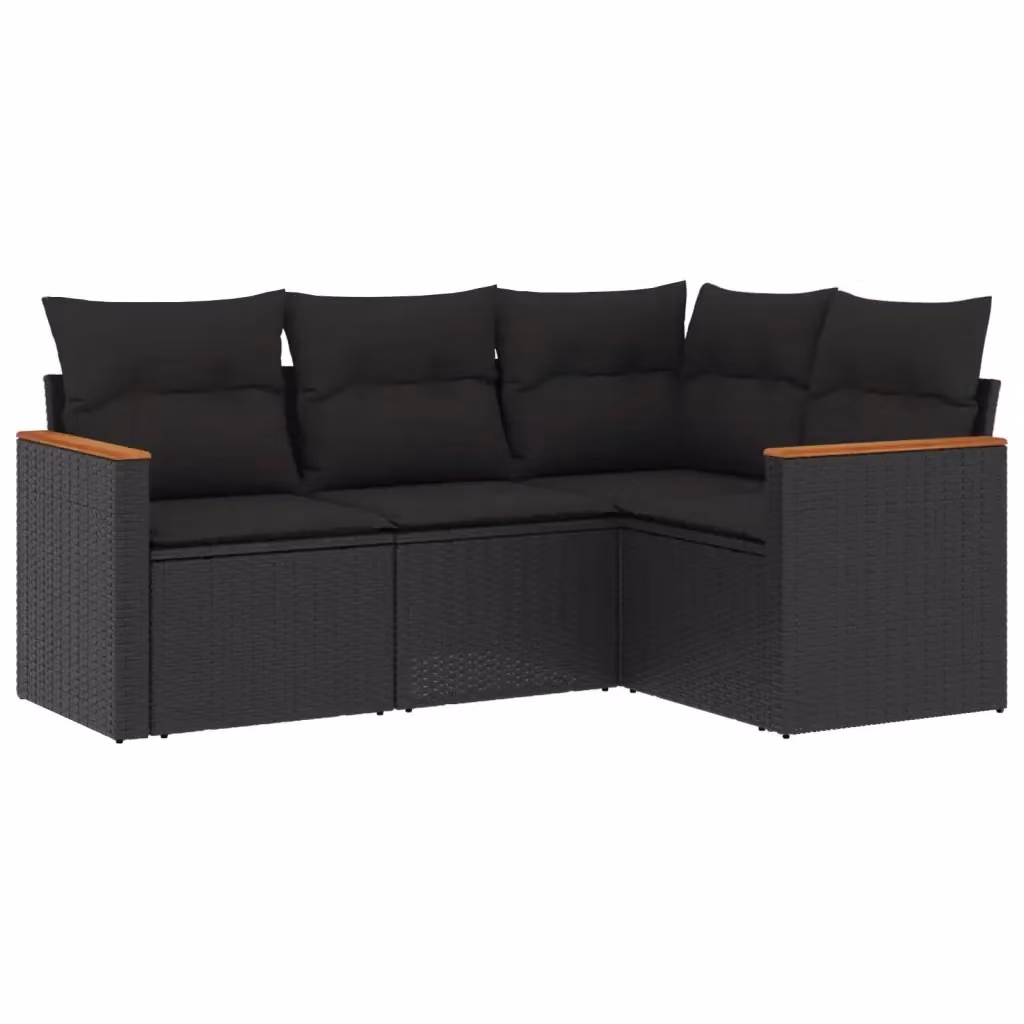 Set di divani da giardino vidaXL a forma di L composto da 4 pezzi con cuscini in polyrattan nero e struttura in legno di acacia – 2