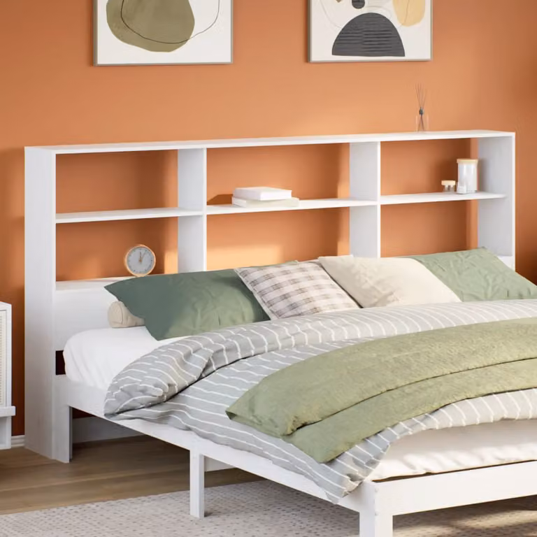 vidaXL Testiera con Ripiani Integrati in Legno Massello di Pino Bianco per Letto 180x200 cm