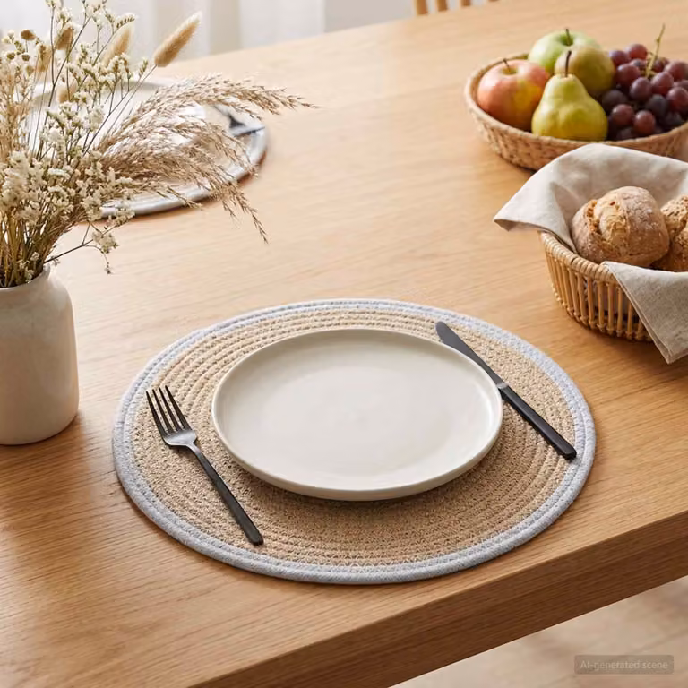 Set di 12 sottobicchieri rotondi vidaXL in juta naturale e bianco