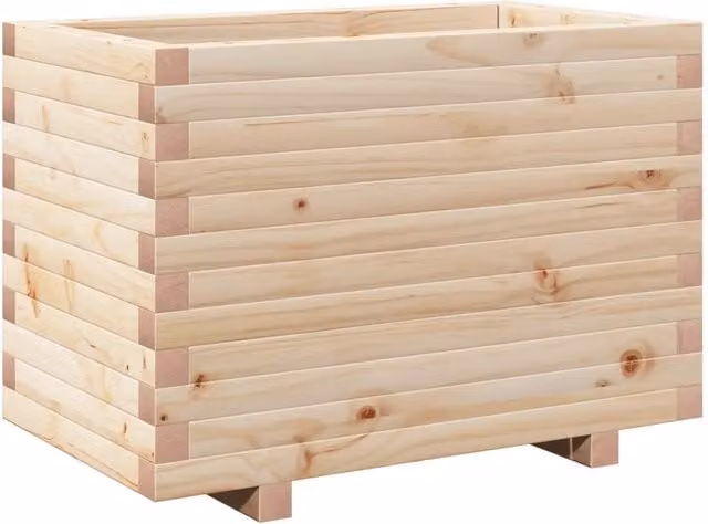 Fioriera a cassetta beige in legno massello di pino per giardino ornamentale o orto, L: 70 cm, P: 40 cm, H: 49,5 cm