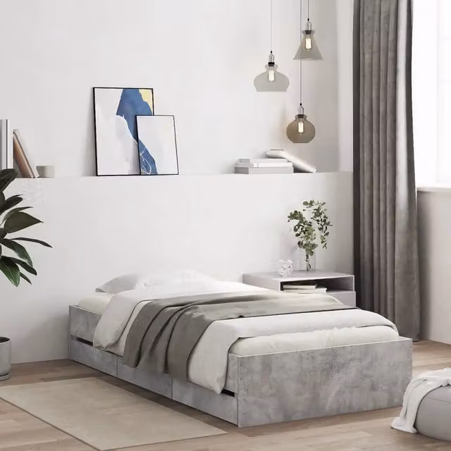 Giroletto Cassetti-Struttura Letto con contenitore Grigio Cemento 90x190 cm Legno Multistrato 726583