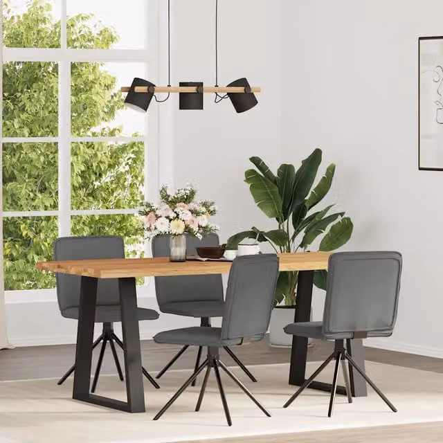 Set di 4 sedie da pranzo moderne vidaXL in tessuto grigio con struttura in metallo, legno e plastica – 1