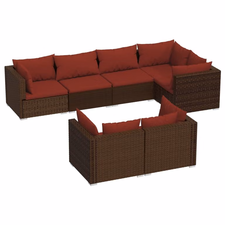 Set Divani da Giardino 7 pz con Cuscini in Polyrattan Marrone