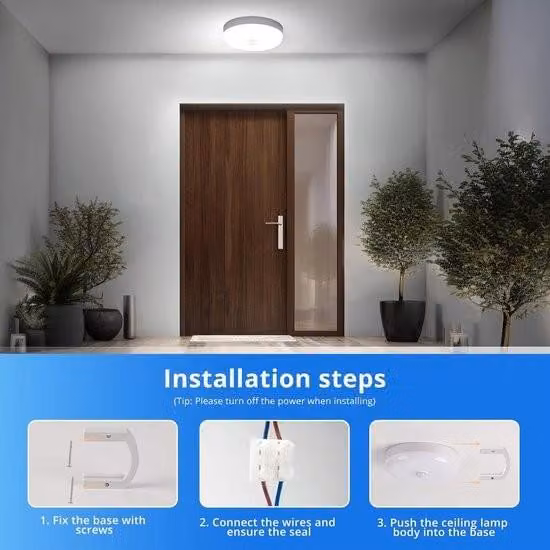 Plafoniera da bagno – Plafoniera a LED con sensore di movimento – Plafoniera rotonda – 15 W, 6500 K, 1500 lm – bianco freddo – impermeabile (IP56) – adatta per corridoio, garage, vano scale, balcone, cucina, bagno, officina e cantina