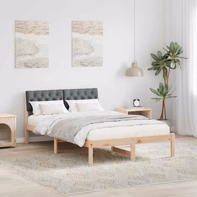 Letto moderno vidaXL in legno di pino e tessuto, marrone e grigio, L/P/H: 125,5 x 190 x 87,5 cm