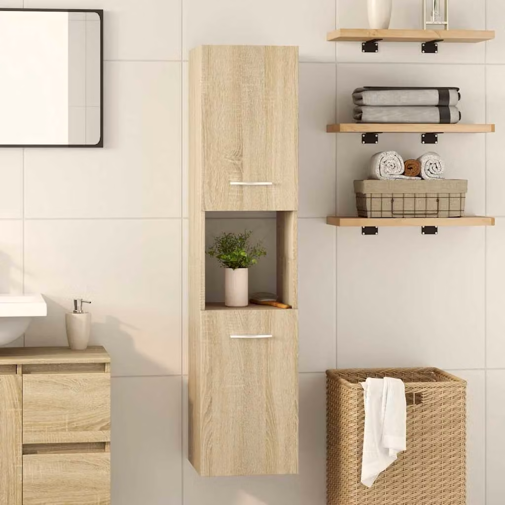 Mobile da bagno vidaXL in legno Rovere Sonoma, L/P/H: 30 x 30 x 130 cm