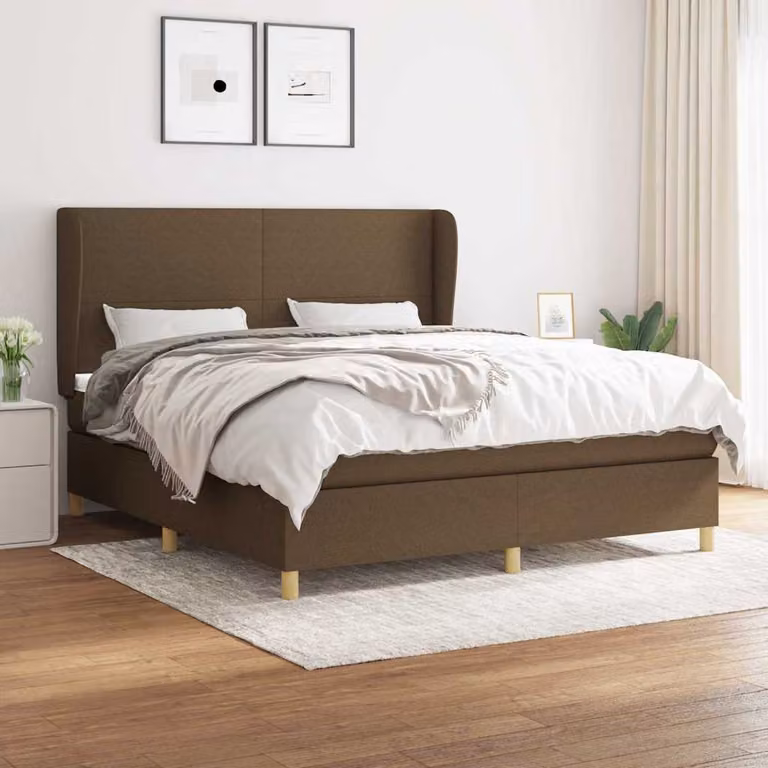 vidaXL Letto Ibrido con Giroletto a Molle e Materasso in Tessuto, Marrone e Bianco, L/P: 160 x 200 cm