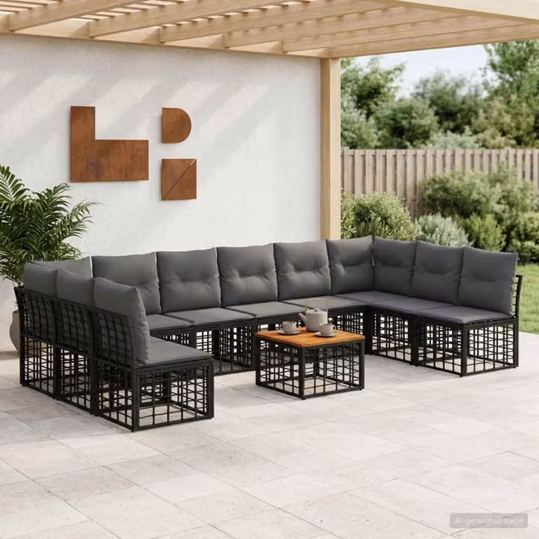 Maison Exclusive - Set da esterno per divano, 11 pezzi, colore nero e grigio scuro, materiale: poliestere