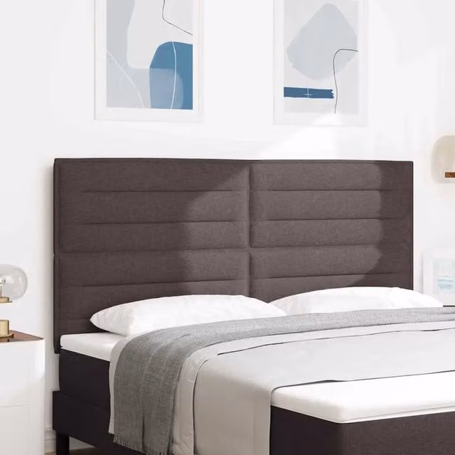 Testiera per letto imbottita vidaXL in tessuto marrone con struttura in legno di pino, L: 180 cm, H: 128 cm, P: 7 cm – 1