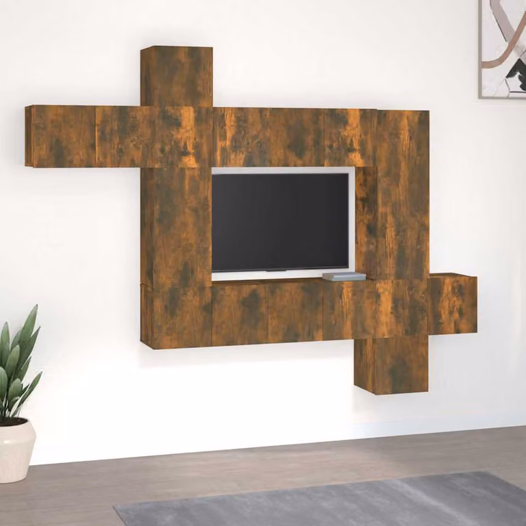 Set di 10 pezzi mobili porta TV vidaXL in legno Rovere Fumo marrone, design moderno a parete per il tuo soggiorno
