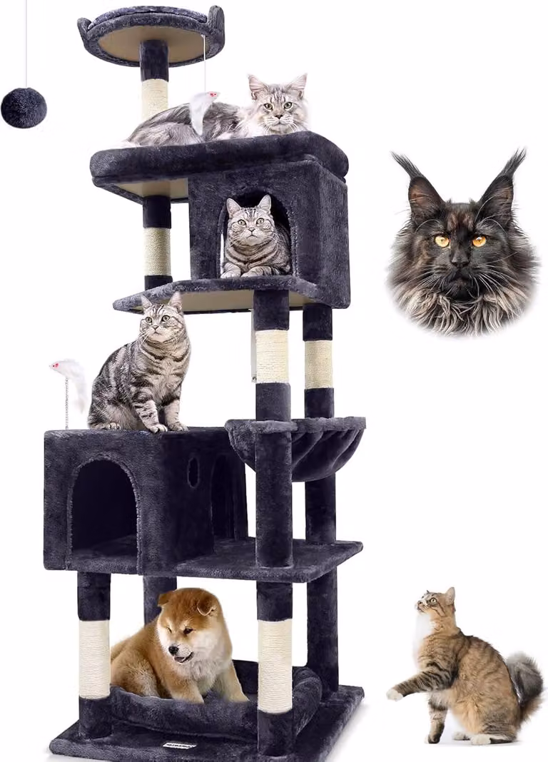 Grande torre stabile per gatti XXL alta 183 cm con grotte per gatti e altro - grigio scuro