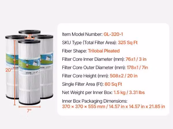 Cartuccia filtrante per piscina, elevata efficienza di filtrazione, ampia compatibilità, per piscine fino a 30 metri quadrati