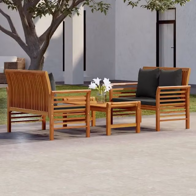 Set Mobili da Giardino 3pz con Cuscini Legno Massello di Acacia 3058099