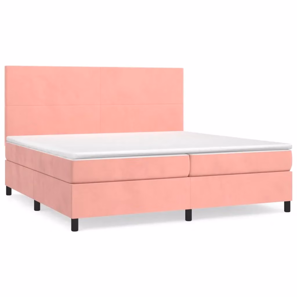 Letto matrimoniale ibrido vidaXL con struttura in velluto rosa e bianco L/P/H: 200 x 200 x 128 cm – 2