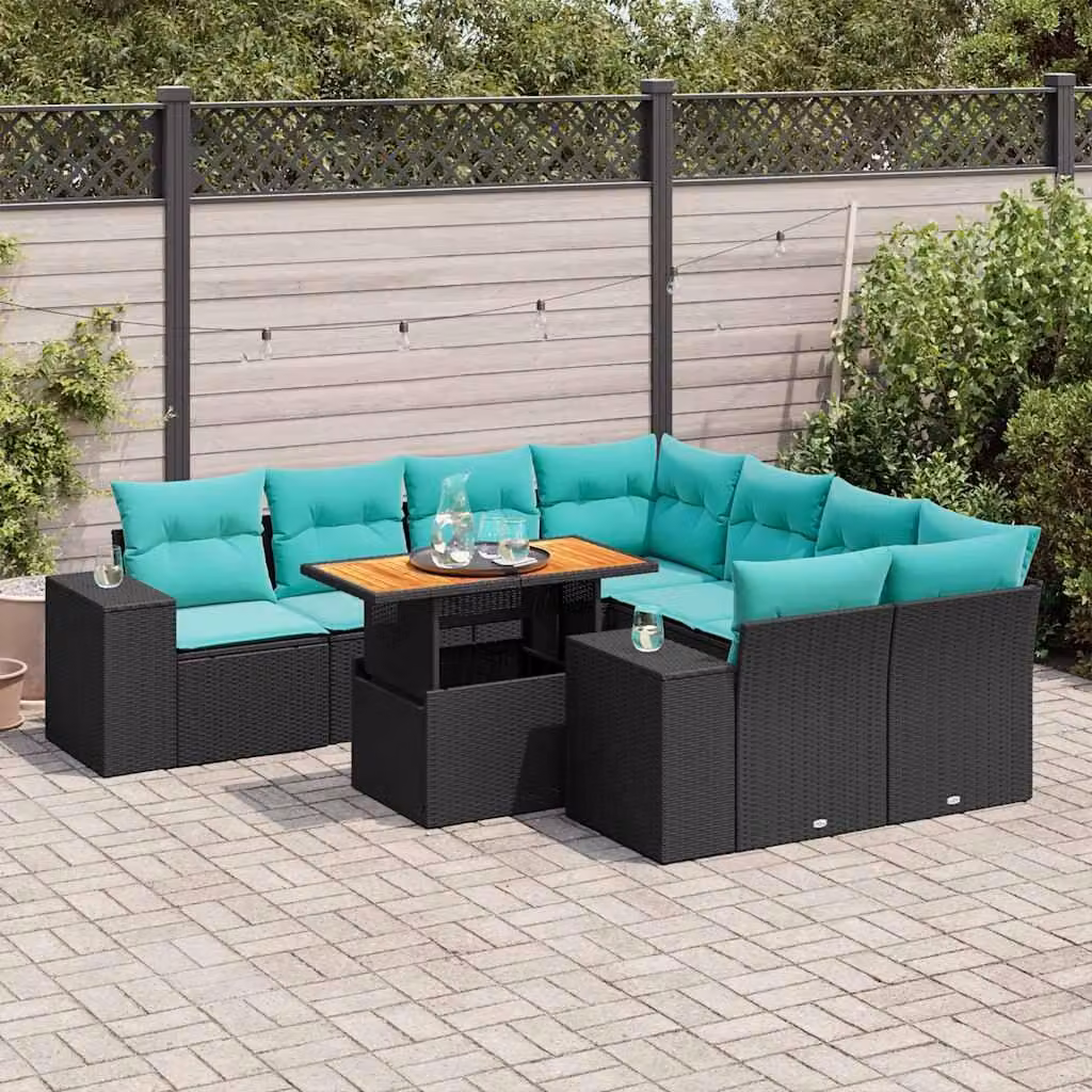 Maison Exclusive - Set da giardino 9 pezzi con cuscini in polyrattan nero