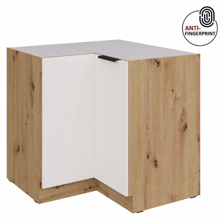 Mobile base angolare da cucina 90x90 cm, cucina ARIA bianco ultra opaco + rovere Artisan opaco, frontali di alta qualità con rivestimento anti-impronta, linea cucina, blocco cucina