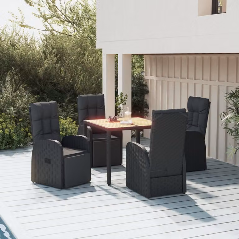 Set da pranzo da giardino vidaXL in 5 pezzi in polyrattan nero con legno di acacia oliato