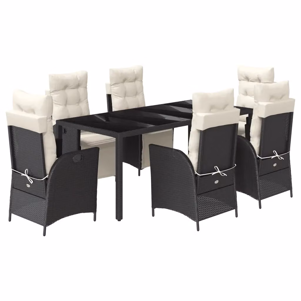 vidaXL Set da Pranzo da Giardino 7 pz in Polyrattan Nero con Cuscini e Tavolo in Vetro – 2
