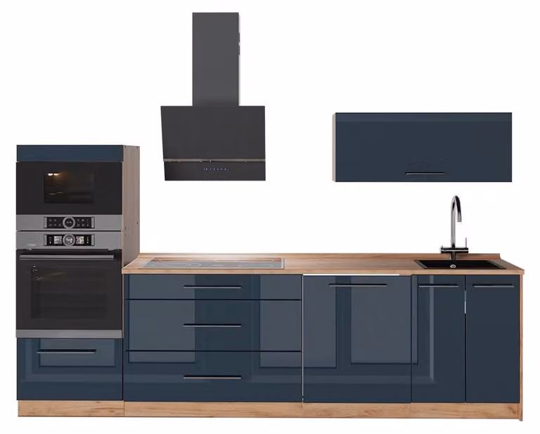 Cucina componibile Vicco Fame-Line Blu scuro lucido/Rovere dorato 280 cm, PL Rovere, Model 65774