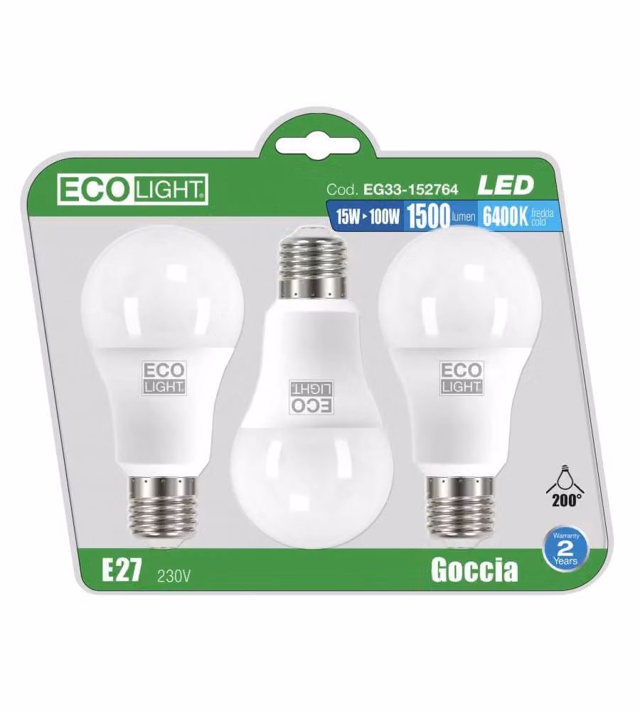 Lampadine LED goccia E27 15W luce fredda 6400K set 3 pezzi