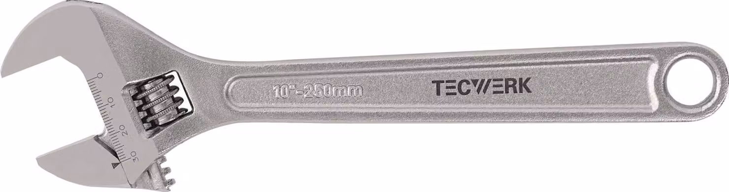 Chiave a forchetta regolabile, massima apertura 19 mm, lunghezza 150 mm, con scala di regolazione, marca TECWERK