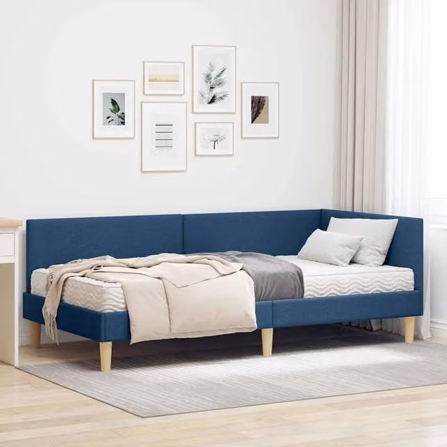 Letto angolare moderno vidaXL con 2 materassi in tessuto blu, L/P/H: 204 x 90 x 94 cm – 1