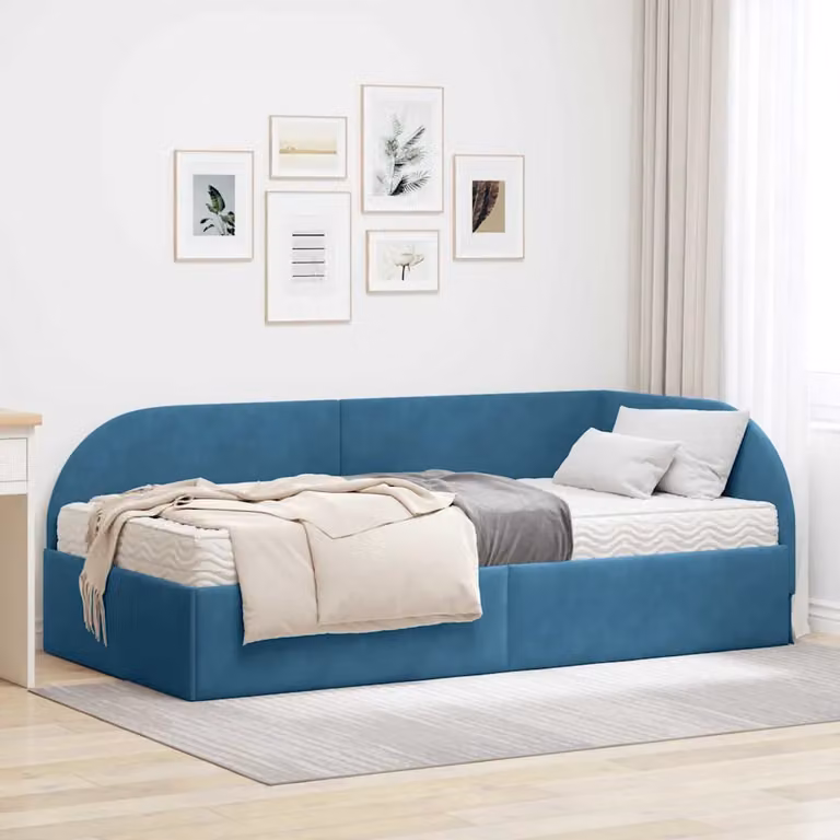 vidaXL Letto Angolare Moderno con 2 Materassi in Velluto Blu L/P/H: 204 x 80 x 104 cm
