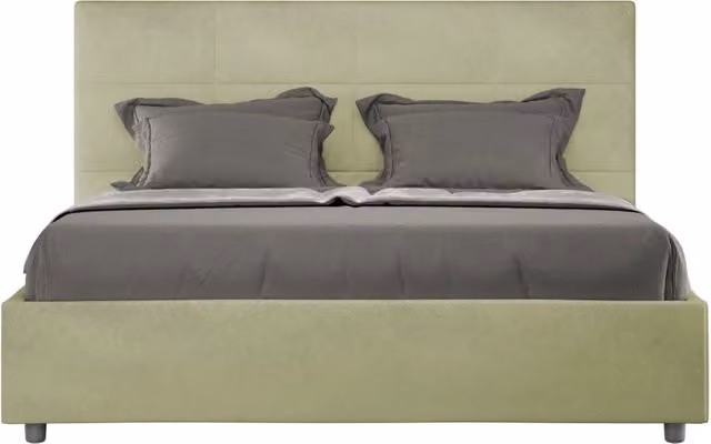 BS COM Letto matrimoniale con rete imbottito 160x190 microfibra tè verde
