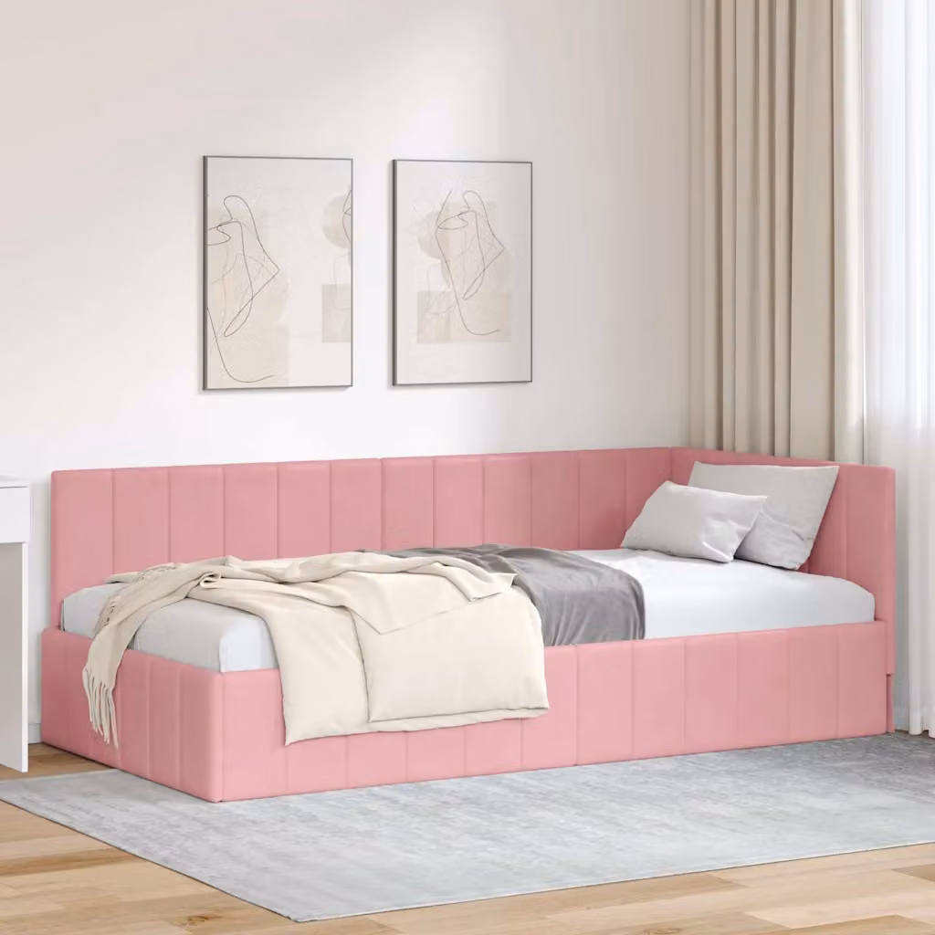 vidaXL Cornice del letto ad angolo in velluto rosa L/P/H: 200 x 100 x 72 cm
