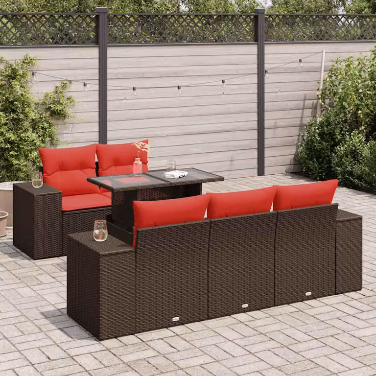 Maison Exclusive - Set Divano Giardino 6 pz con Cuscini Marrone Polyrattan Acacia