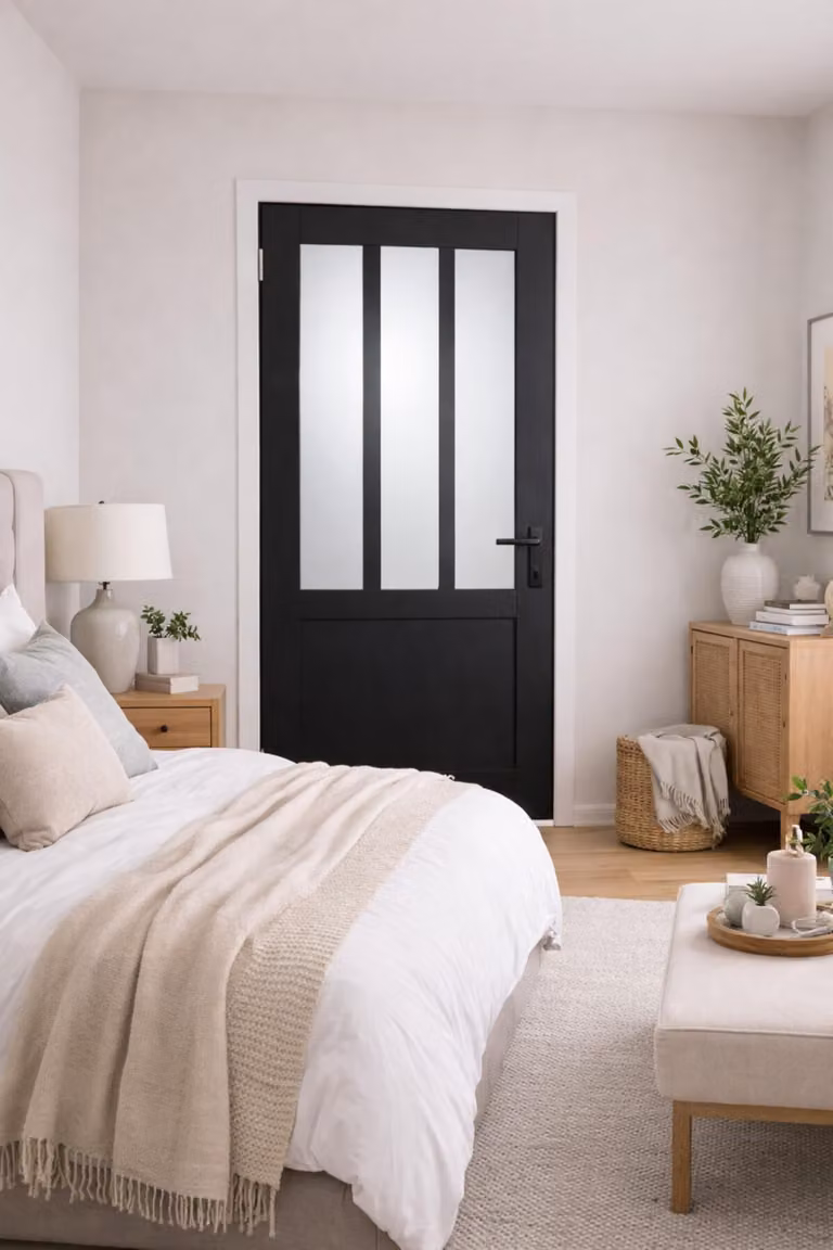 Bloc Porta Officina Nero Vetro Depoli H204 x L83 cm Lato Tavolo P. destro, maniglia GD MENUISERIES
