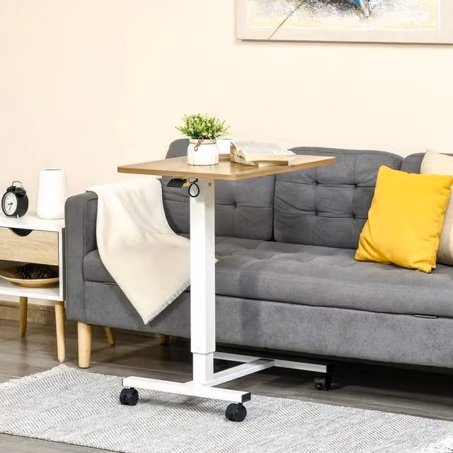 Scrivania regolabile in altezza WISHDOR con ruote e struttura in legno e metallo, colore bianco – 1