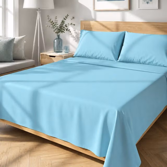 Completo letto matrimoniale KASANOVA azzurro tinta unita in cotone e poliestere 180x200 cm