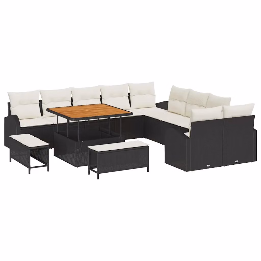 vidaXL Set Divano da Giardino a Forma di U con 13 Pezzi, Nero e Beige – 2