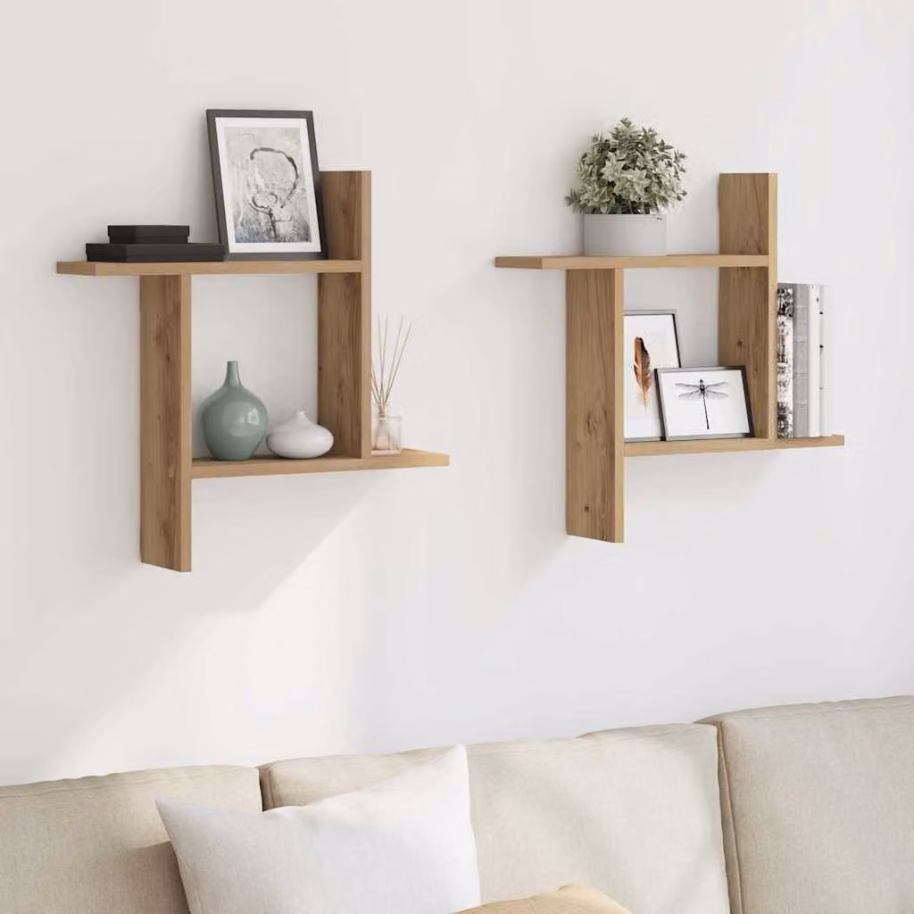 Set di 2 mensole da parete vidaXL in stile artigianale, colore rovere, L 50 cm x P 12 cm x H 50 cm