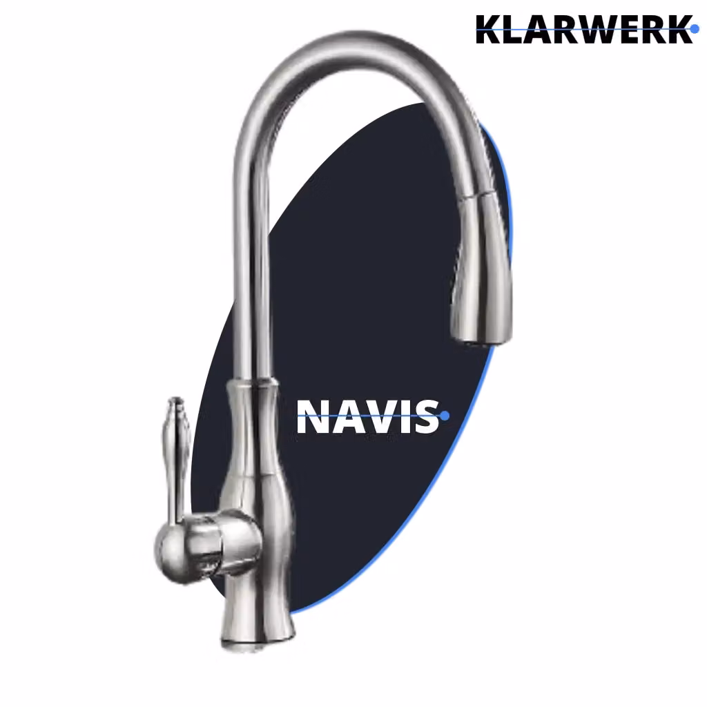 Miscelatore da cucina Klarwerk NAVIS in acciaio inox argento con doccetta estraibile e rotazione a 360 gradi – 2