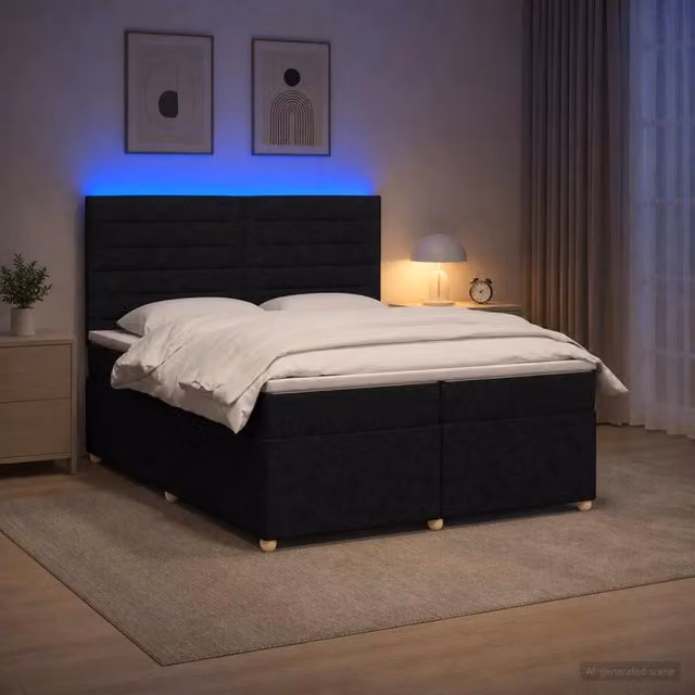 Letto box spring moderno vidaXL con materasso ibrido a molle insacchettate e base contenitore, colore nero, L/P/H: 200 x 200 x 140,5 cm