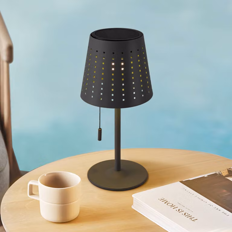 Lampada da tavolo LED e solare Lindby Hilario, nera, in ferro, con batteria Hilario Lindby, dimmerabile, Nero, Metallo, Lampade solari