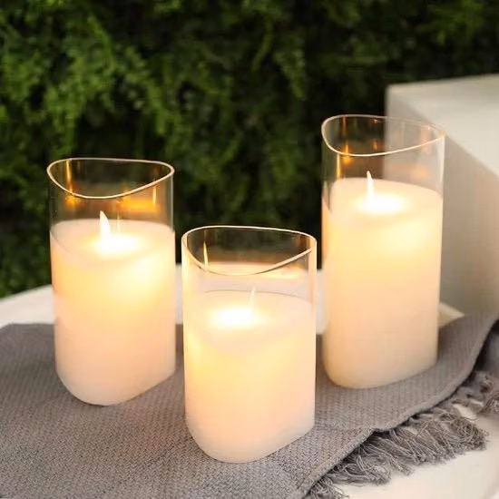 Set di candele a forma di triangolo in vetro - 3 candele senza fiamma a batterie - 6 ore timer - candele elettriche per soggiorno Natale - bianche