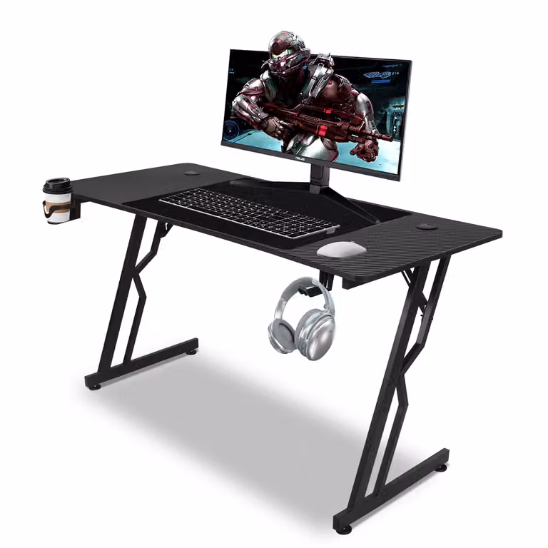 Tavolo da gioco Izrielar 120x60 cm, regolabile in altezza, con tappetino per mouse, supporto per cuffie e portabicchieri, passacavi